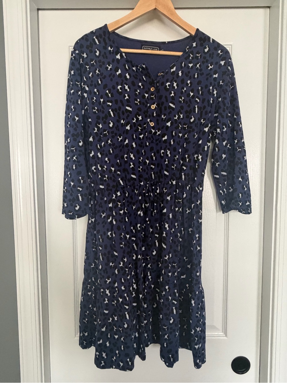 Duffield Lane Navy/Purple Leopard Print Long Sleeve Dress